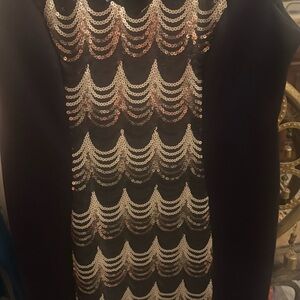 Elegant Midnight Blue, Rose Gold, White & Gold Sequin Dress